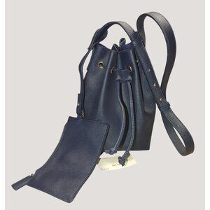Hide Zabari Navy Blue Drawstring Bucket Bag Detachable Pouch Adjustable Strap